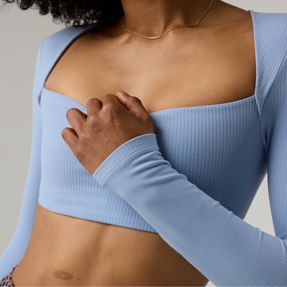 OFFLINE By Aerie Real Me XTRA Ribbed Long Sleeve Bra Top Blue Size M